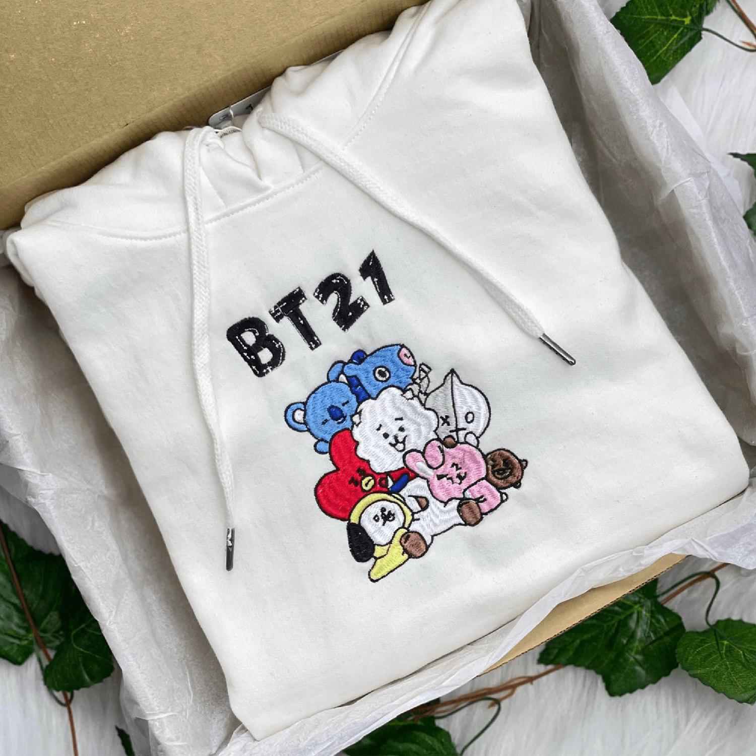 BTS/BT21 Embroider BTS/BT21 DTG  Embroidered, Embroidery Sweatshirt Tshirt Hoodie For Fan