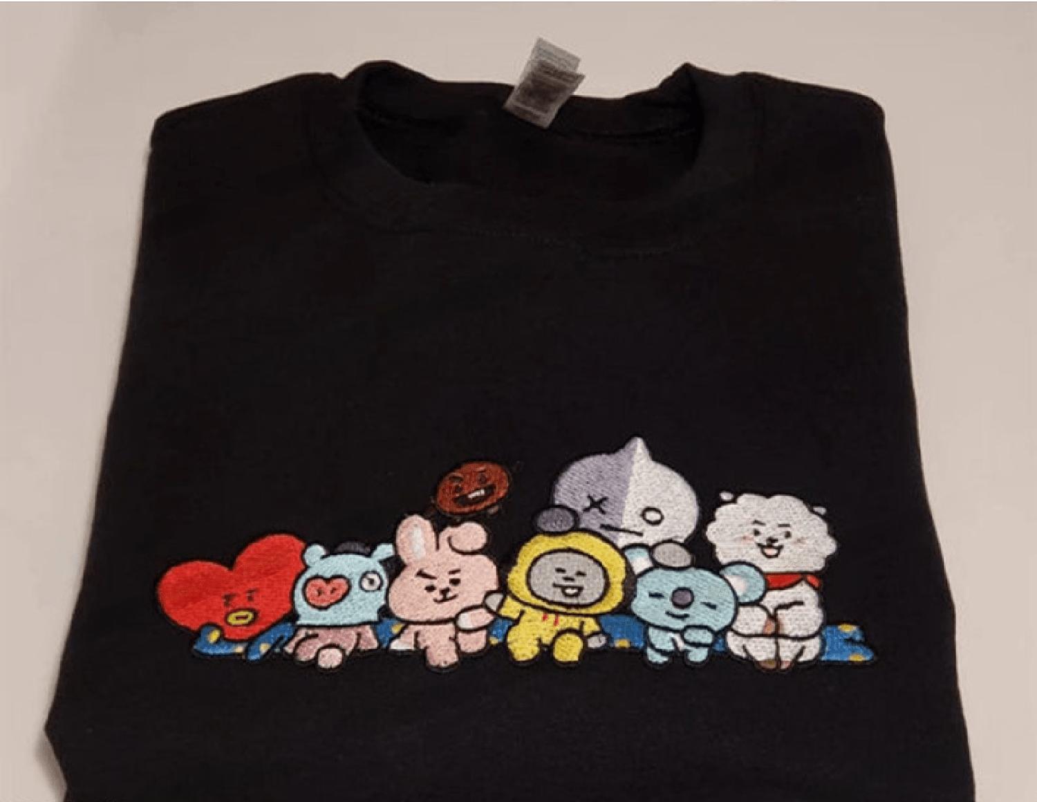 BT21 Characters Embroidered, Embroidery Sweatshirt Tshirt Hoodie For Fan