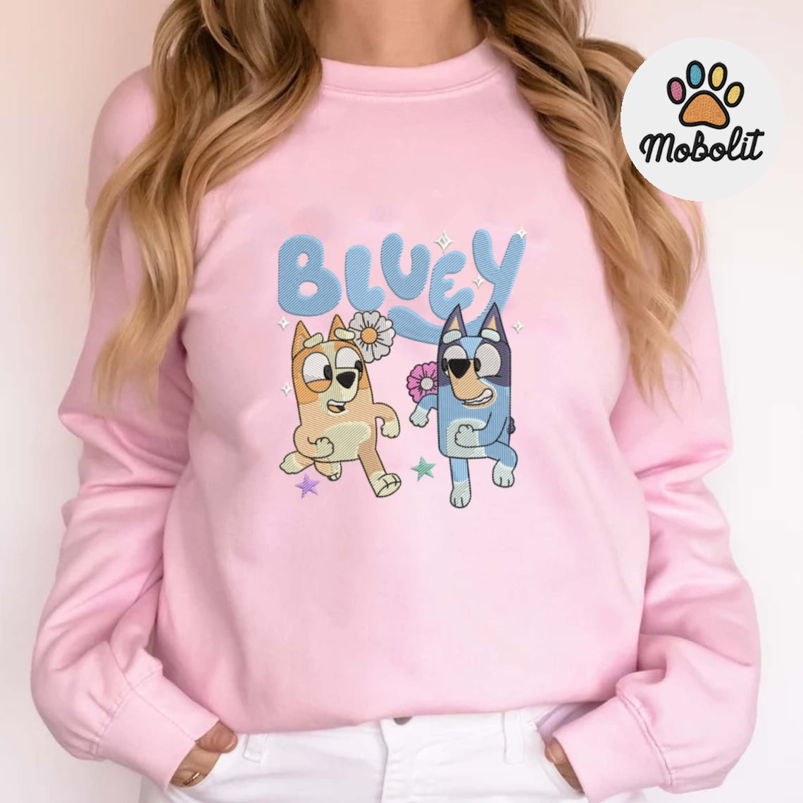 Blue Dog And Yellow Dog, Mother Day, Funny Dog Cartoon Characters Hoodie Tshirt Embroidered Sweatshirt For Fan