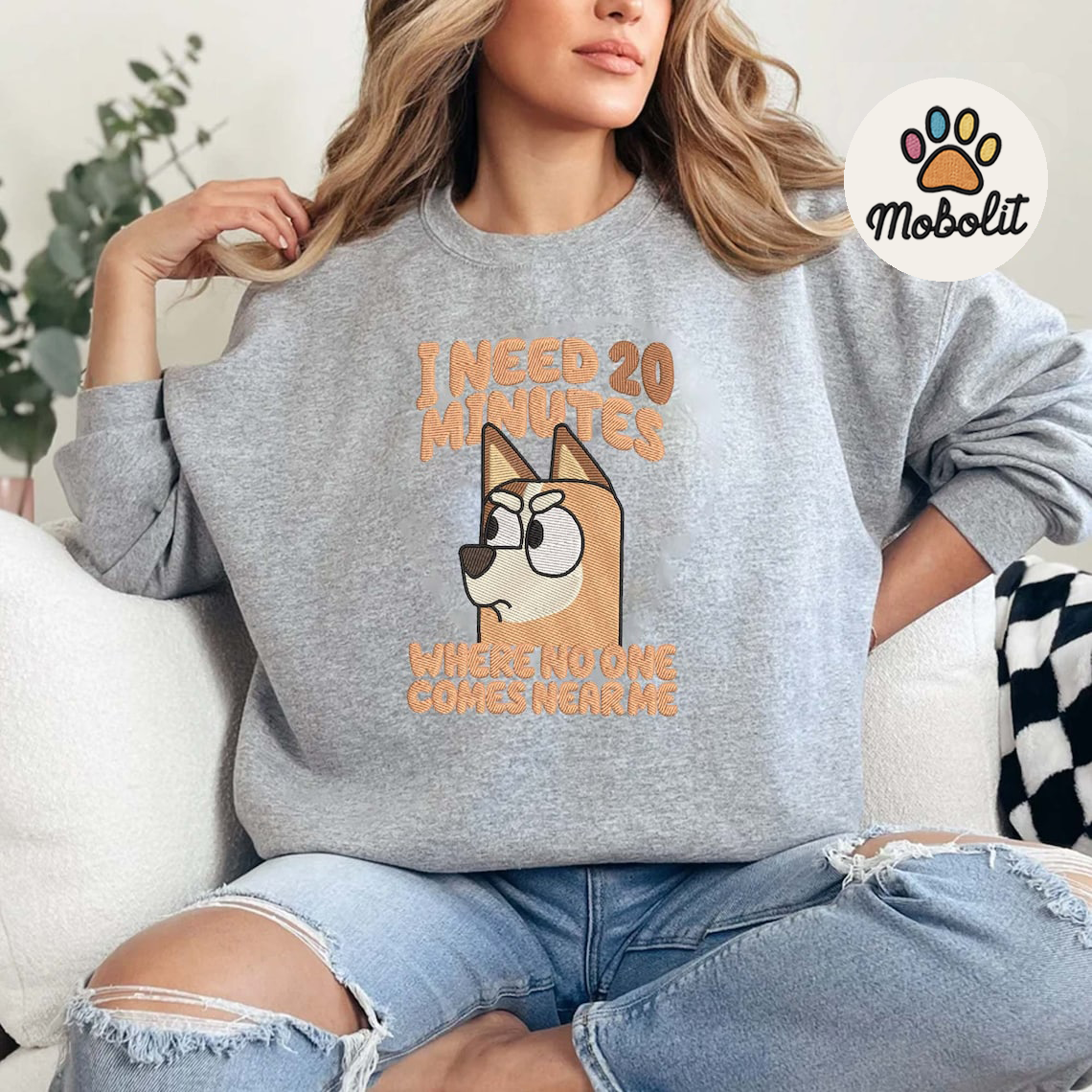 Blue Dog, Mother’s Day, I Need 20 Minutes, Mother Day Gift Hoodie Tshirt Embroidered Sweatshirt For Fan