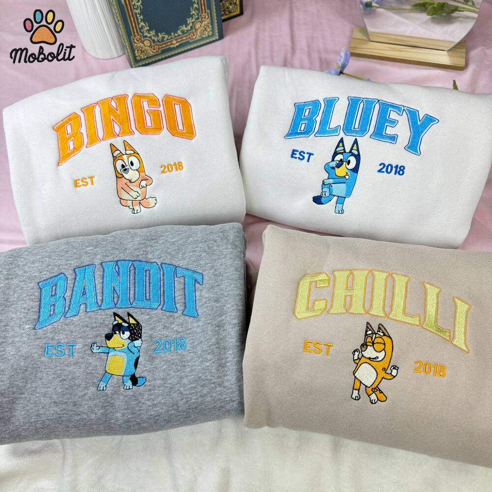 Cute Bluey Family Embroidered Shirt Birthday Gift For Women/Her/Him Bluey Shirt Mothers Day Gift Gift For Dad