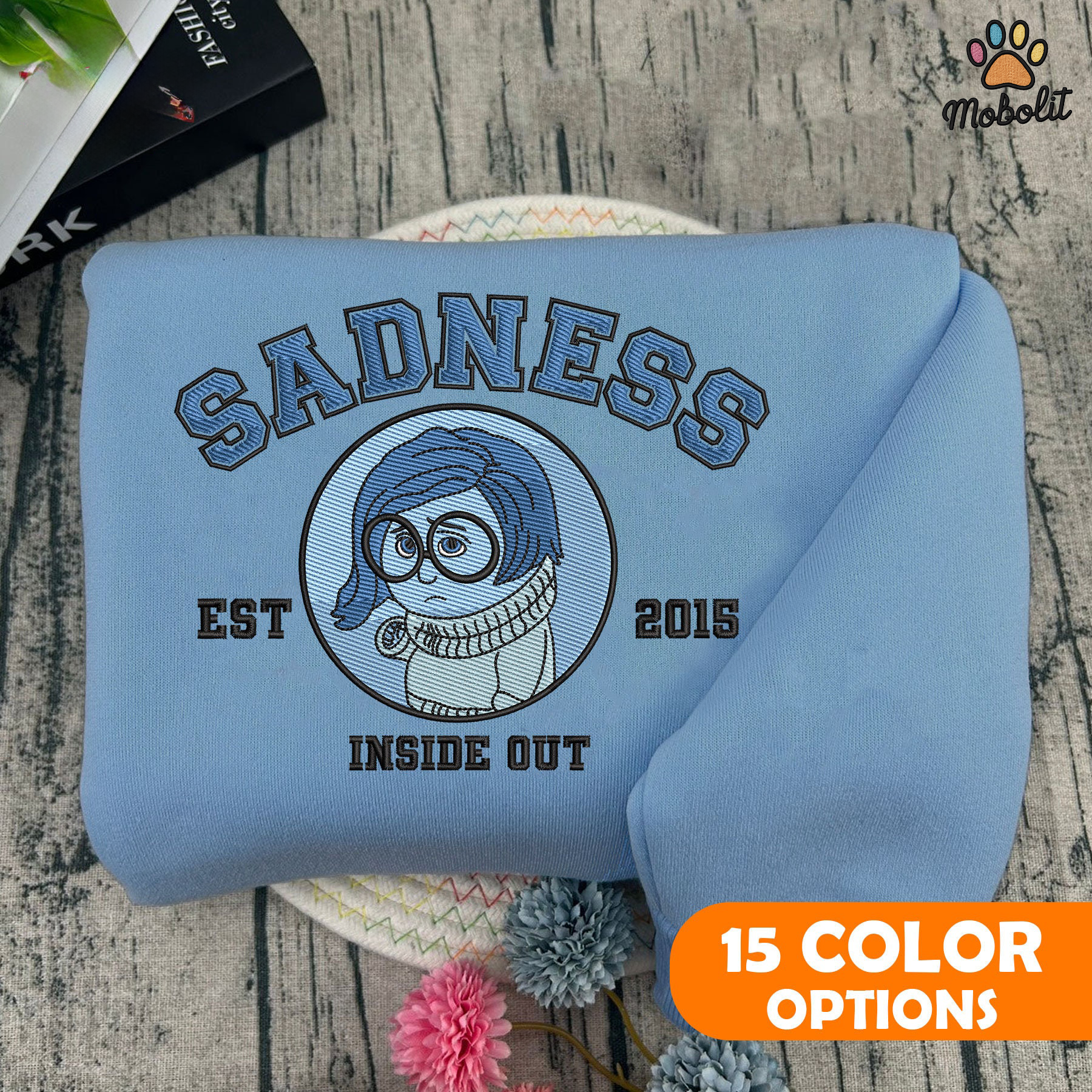 Inside Out Sadness 2024 Trending Blue Cartoon Hoodie Tshirt Embroidery Embroidered Sweatshirt For Fan