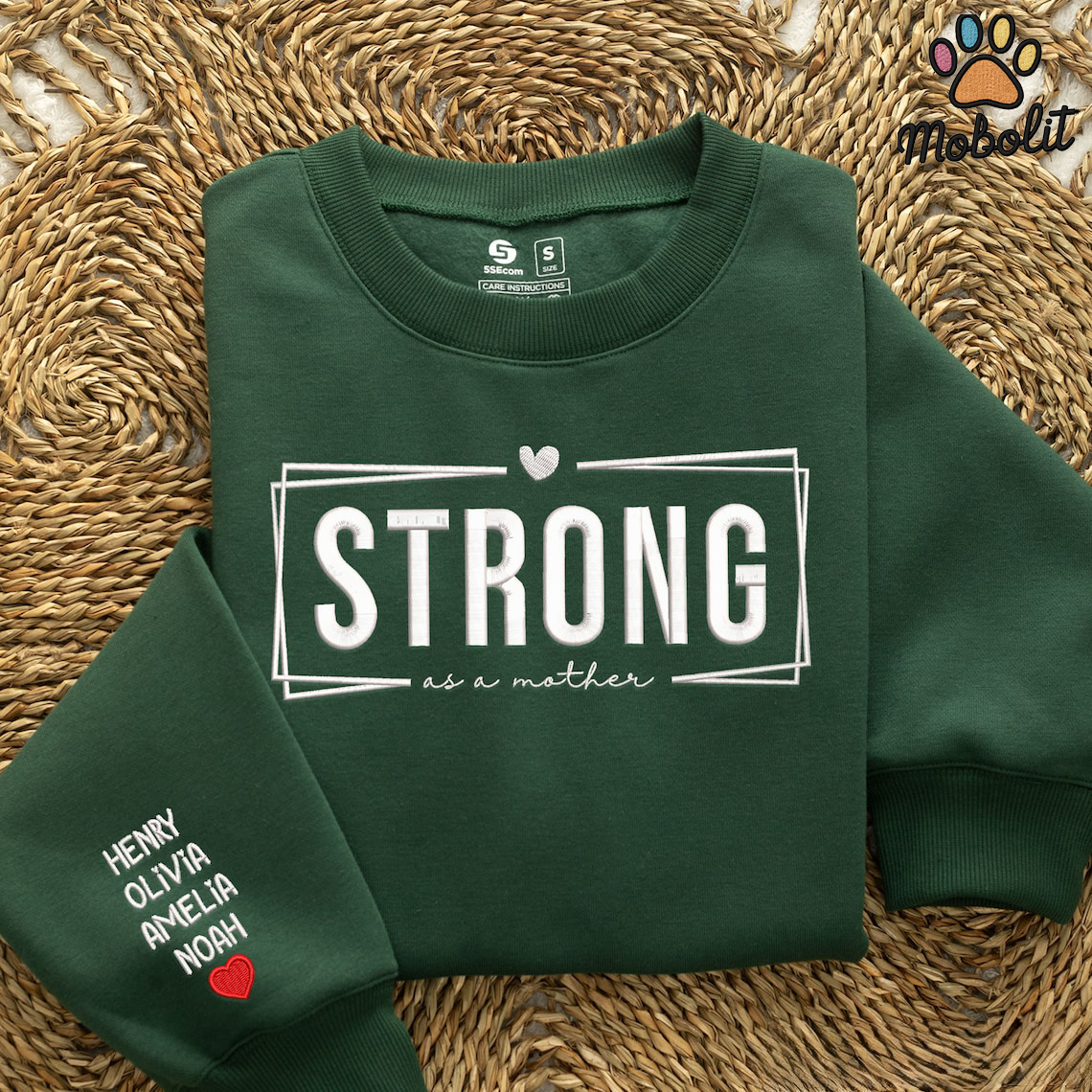 Strong As A Mother Embroidered Shirt shirt Mama shirt Mom Kids Name Sleeve New Mom shirt Mothers Day Gift Custom Mom