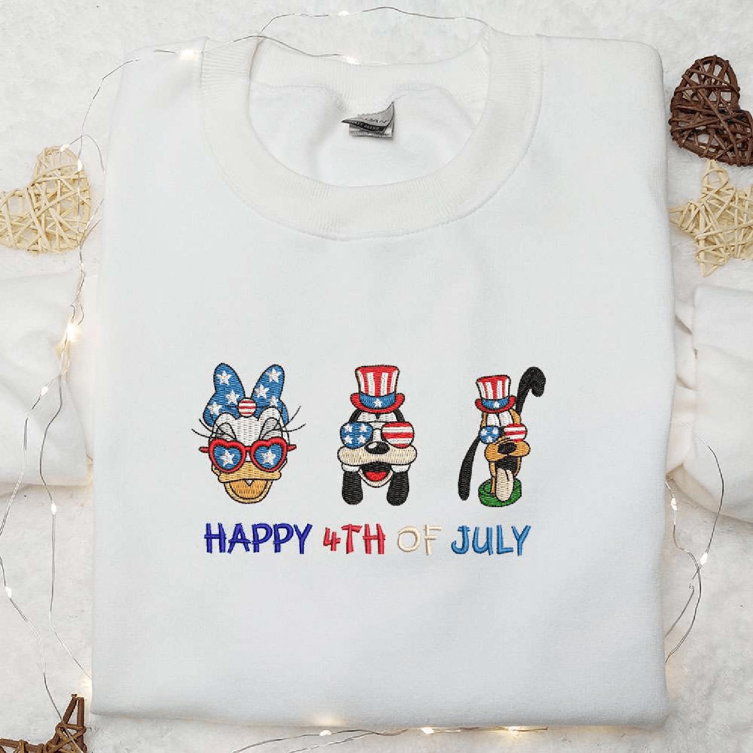 America Daisy Duck Goofy Pluto Disney National Day Gifts Hoodie Tshirt Embroidered Sweatshirt For Fan