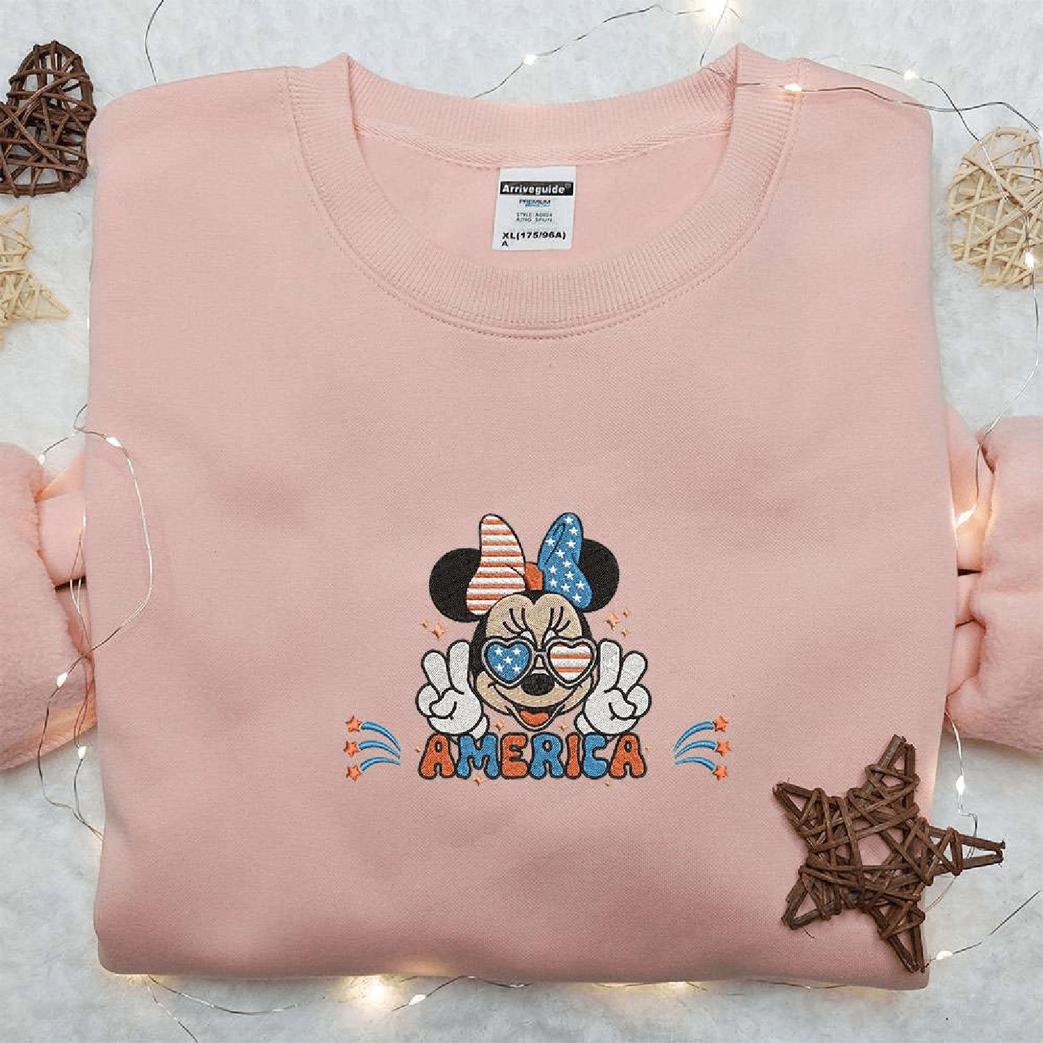 America Minnie Mouse Disney Patriotics Hoodie Tshirt Embroidered Sweatshirt For Fan