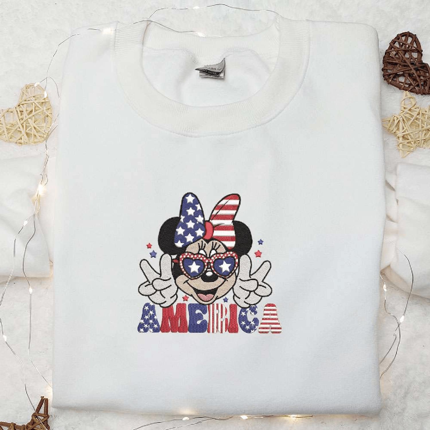 America Minnie Mouse Independence Day Disney Patriotics Hoodie Tshirt Embroidered Sweatshirt For Fan