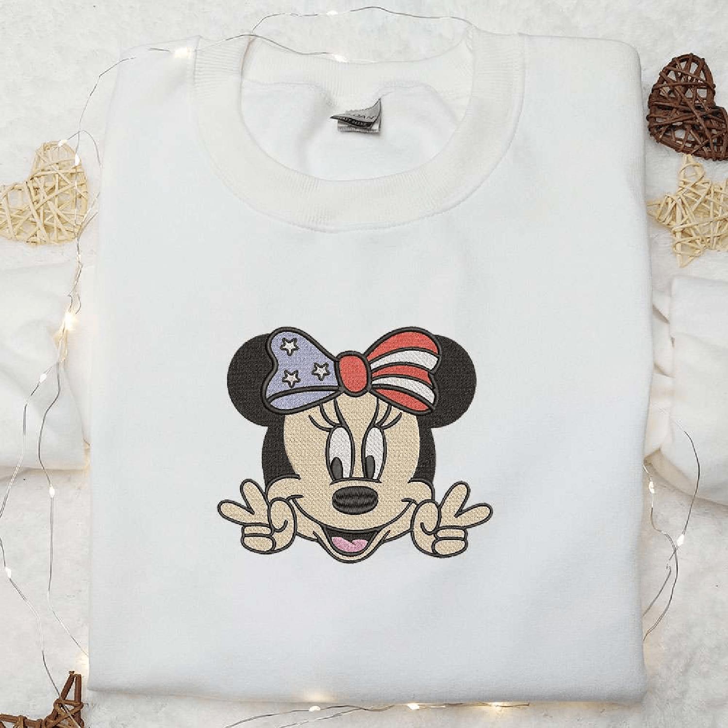 America Minnie Mouse Disney Patriotics Hoodie Tshirt Embroidered Sweatshirt For Fan