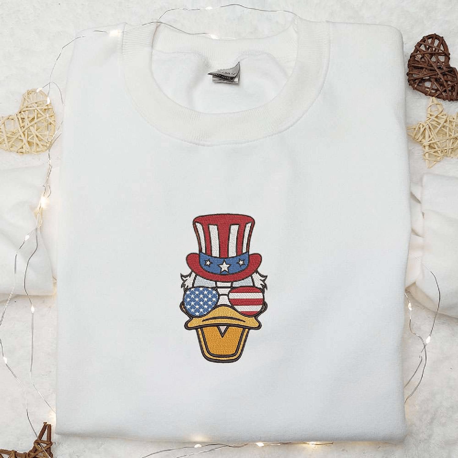 American Donald Duck with Glasses Disney National Day Gifts Hoodie Tshirt Embroidered Sweatshirt For Fan