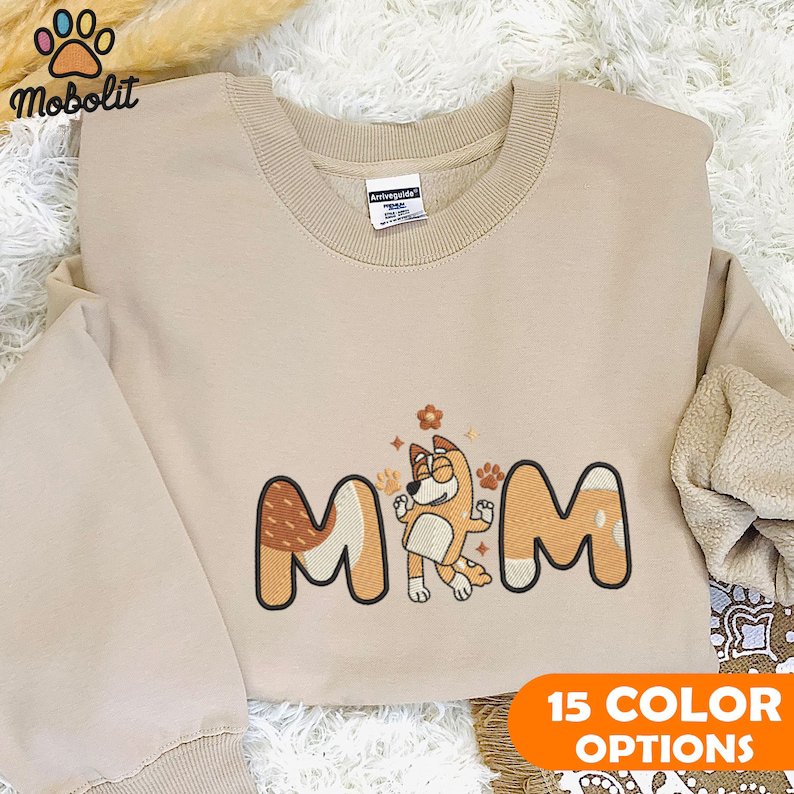 Mother’s Day Bluey, Blue Dog Cartoon Mama Embroidered Shirt Gift for her Gift for him Birthday Xmas Halloween Gift