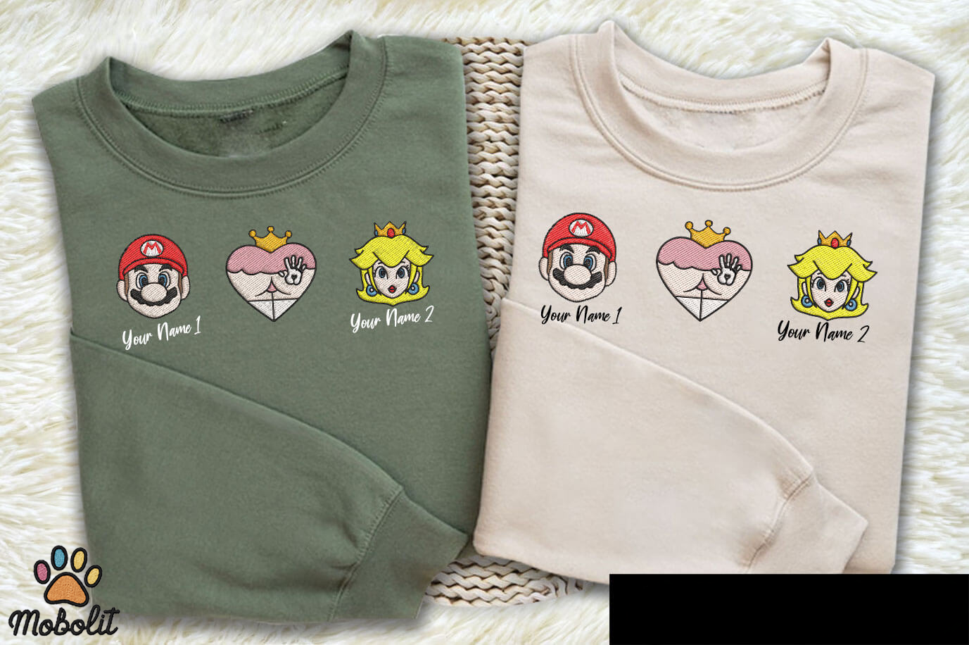 Mario and Peach Princess Butt Hitting Embroidered Shirt Birthday Gift Personalized Tshirt, Hoodie, Sweatshirt