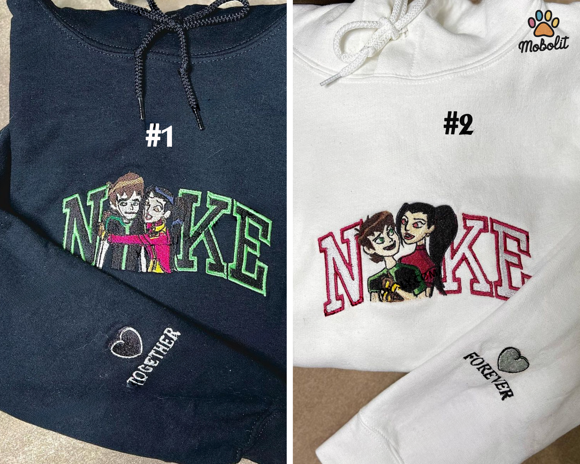 Ben & Gwen Couple  Ben 10 Cartoon Couple Matching Embroidered, Embroidery Sweatshirt Tshirt Hoodie For Fan