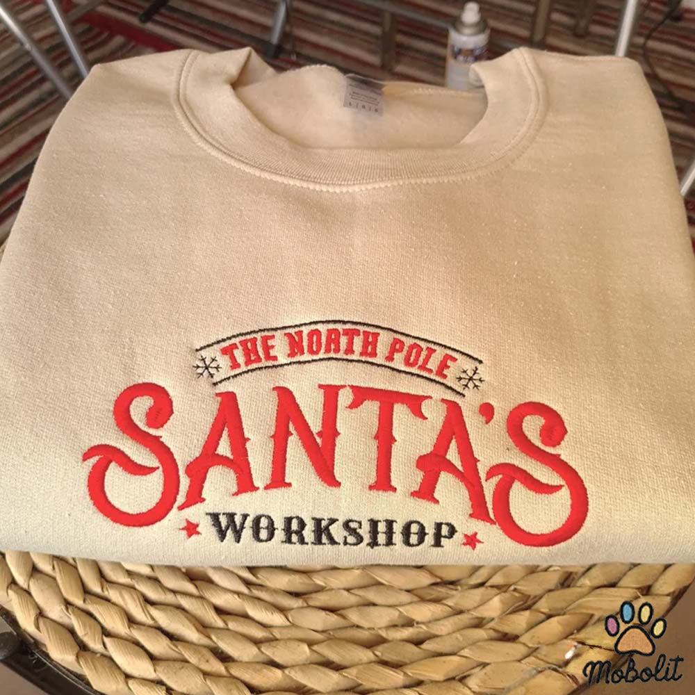 Santa Workshop  Christmas Hoodie Tshirt Embroidery Embroidered Sweatshirt For Fan