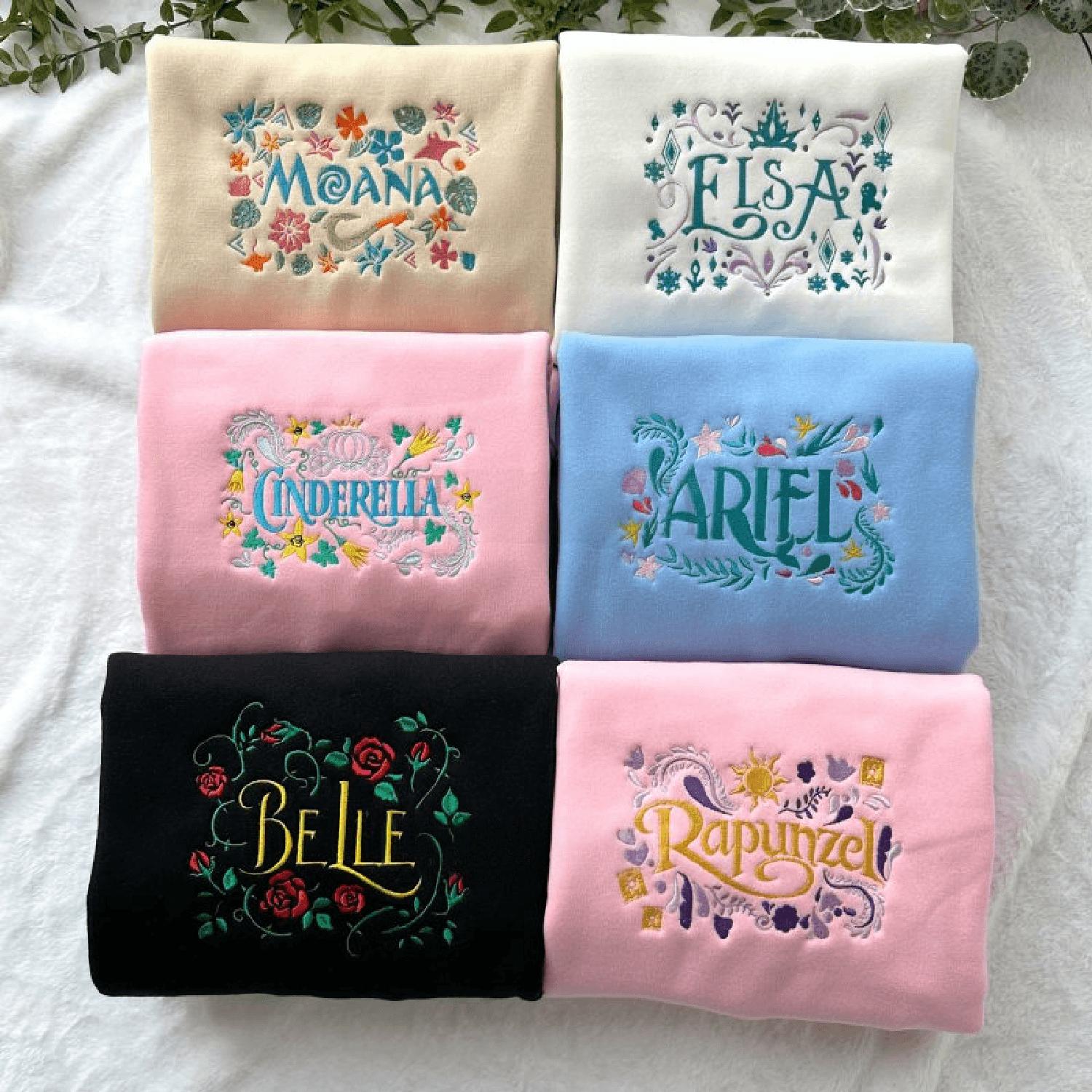 Disney Princess Christmas Gifts Hoodie Tshirt Embroidery Embroidered Sweatshirt For Fan Family Matching Shirt