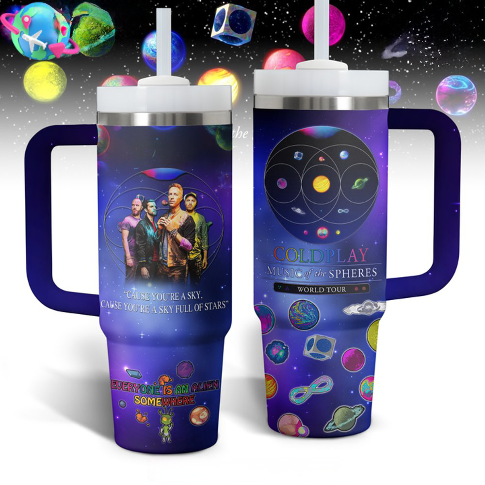 Coldplay Music of the Spheres World Tour 30oz or 40oz Stainless Tumbler With Handle NVA