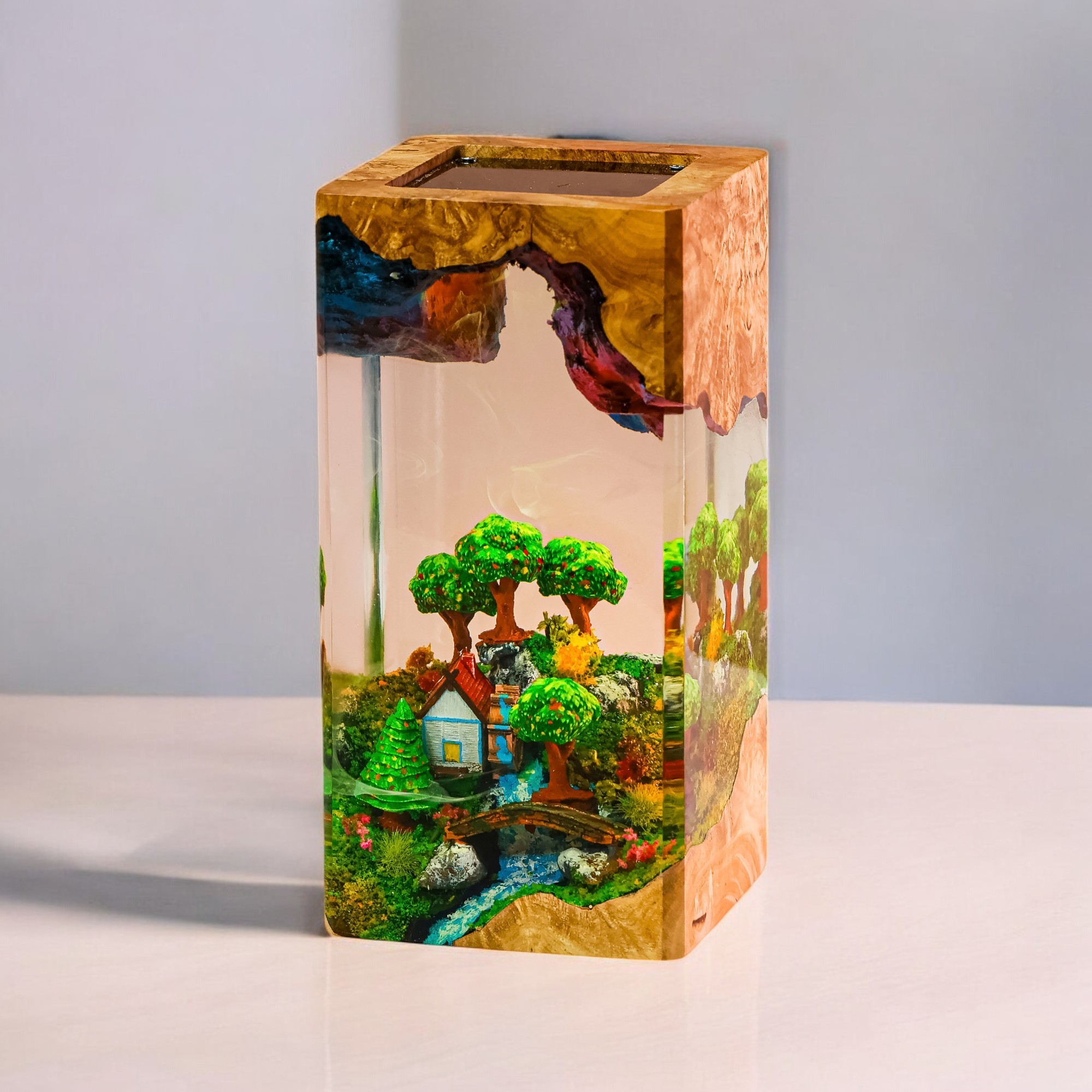 Miniature Forest House Epoxy Resin Lamp | Handmade Nature-Inspired Décor