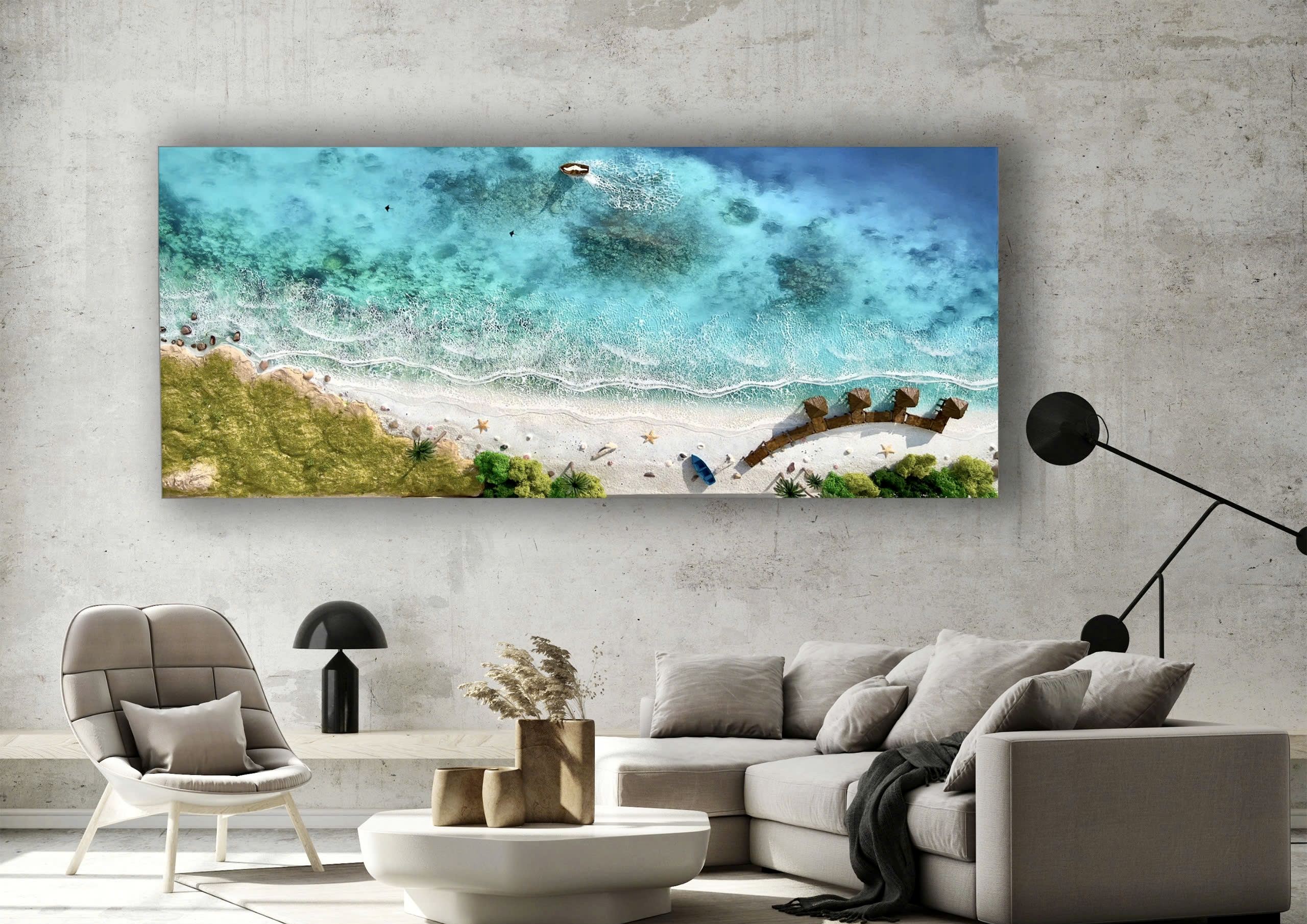 Handmade 3D Resin Beach Art – Luxurious Coastal Escape with Realistic Waves