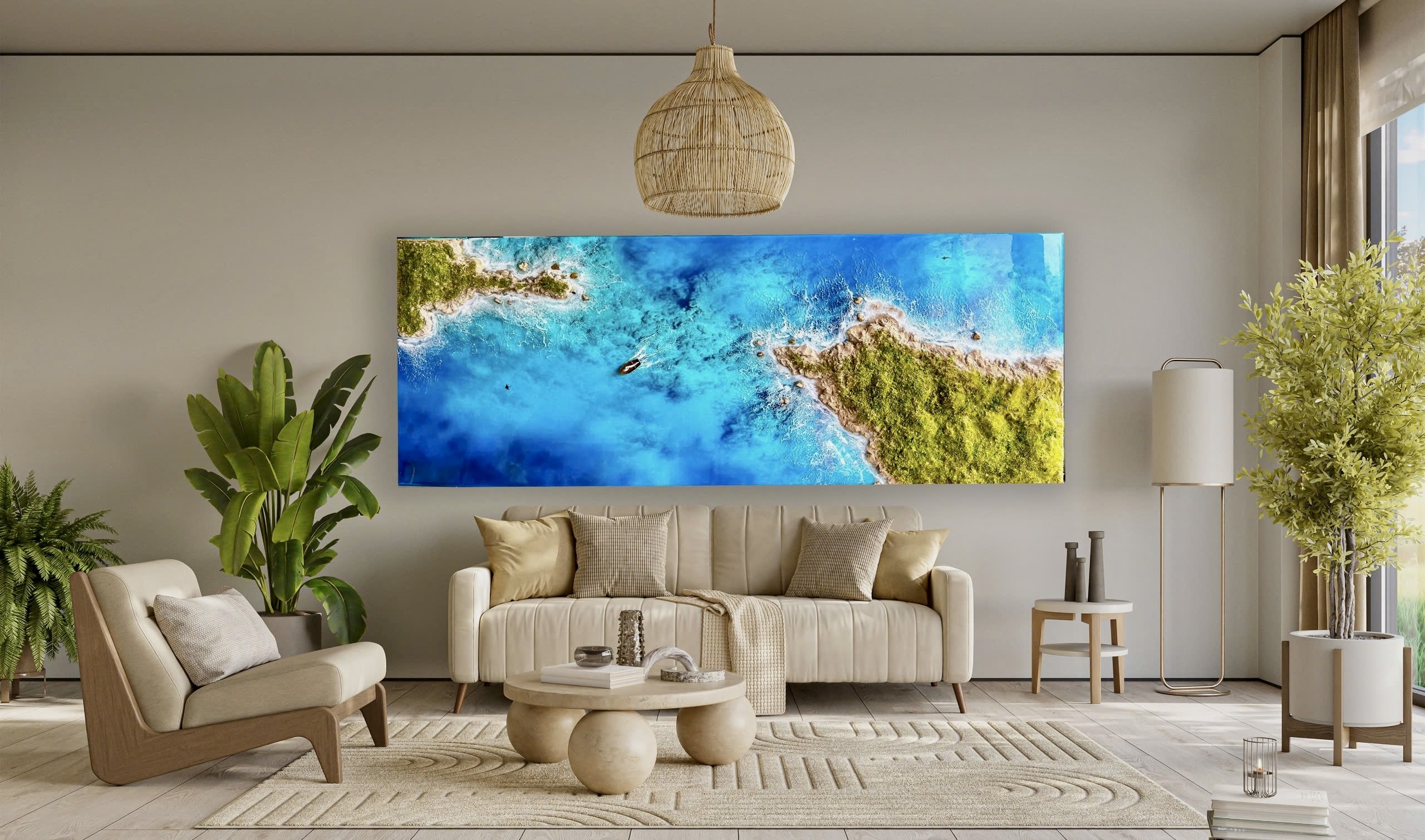 3D Resin Ocean Art – Handmade Coastal Masterpiece for Luxury Interiors