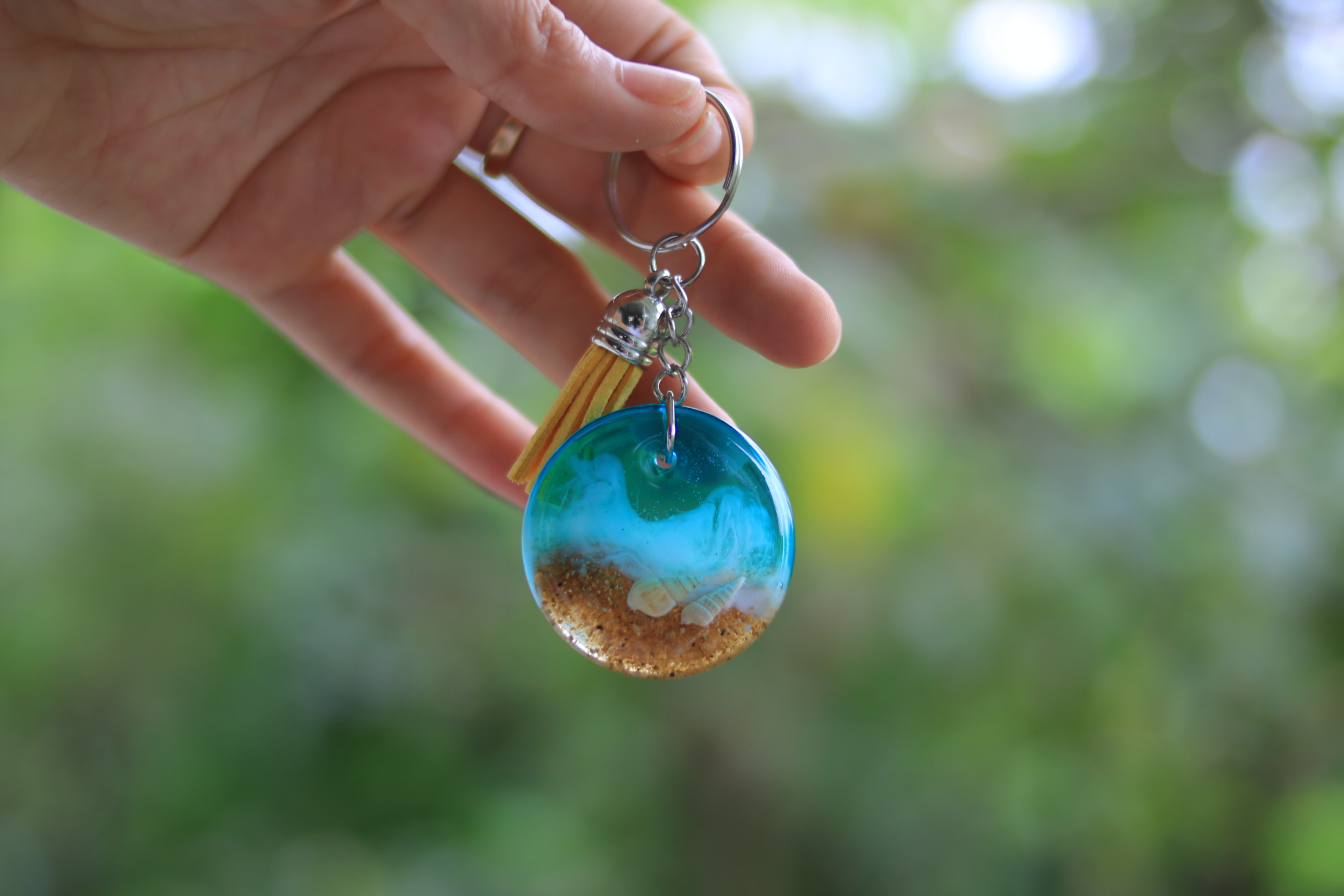 Handmade Ocean Resin Seashells Keychain | Beach Wave Epoxy Charm