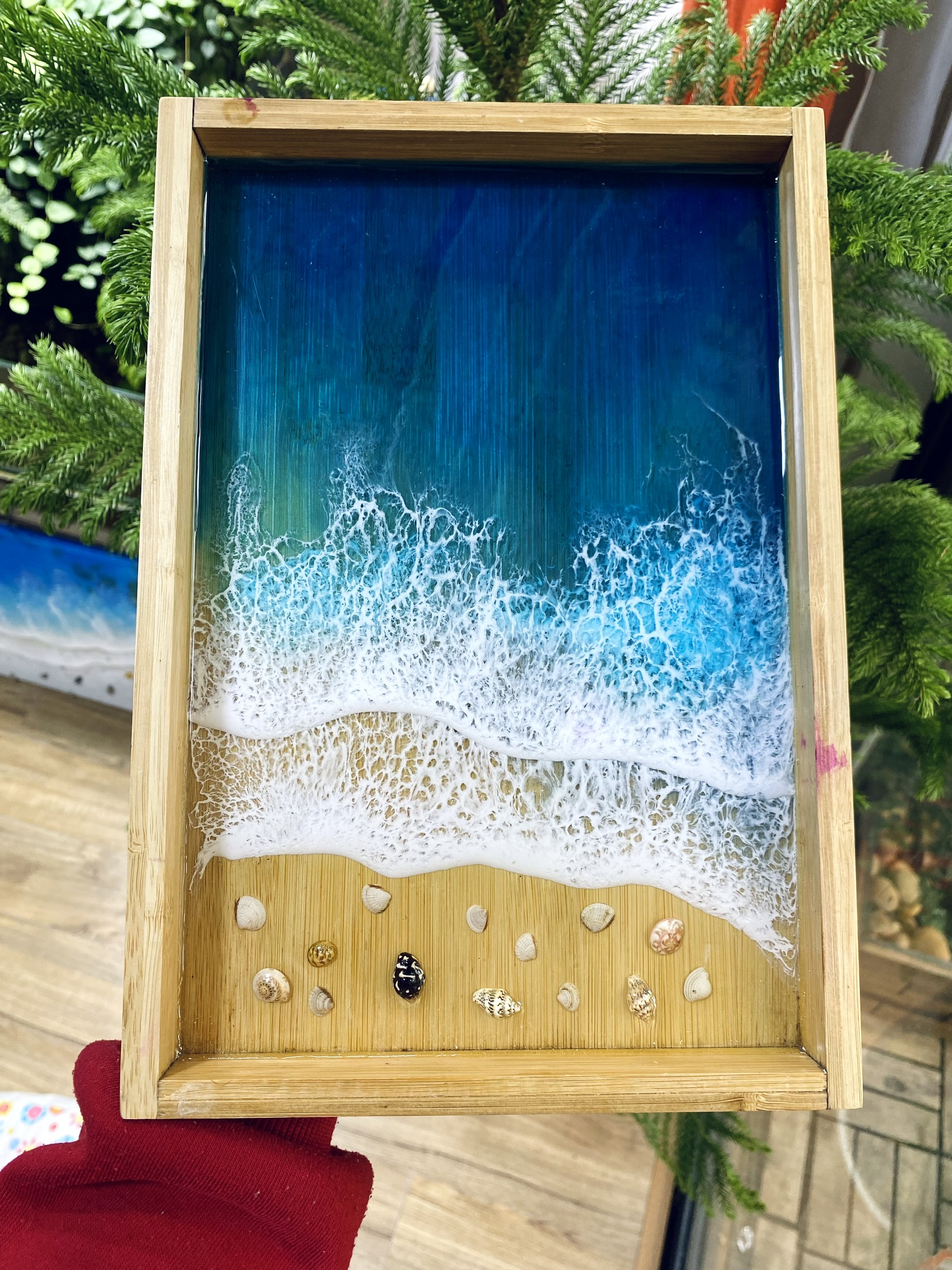 Ocean Wave Resin Serving Tray – Handmade Wooden Coastal Decor