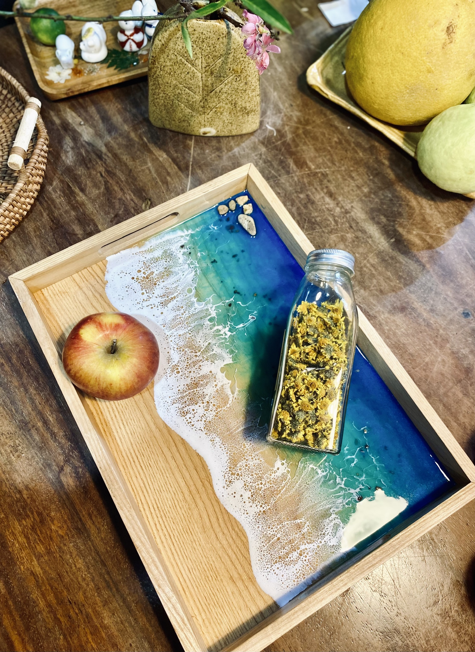 Handcrafted Ocean Resin Serving Tray – Coastal Elegance for Your Home