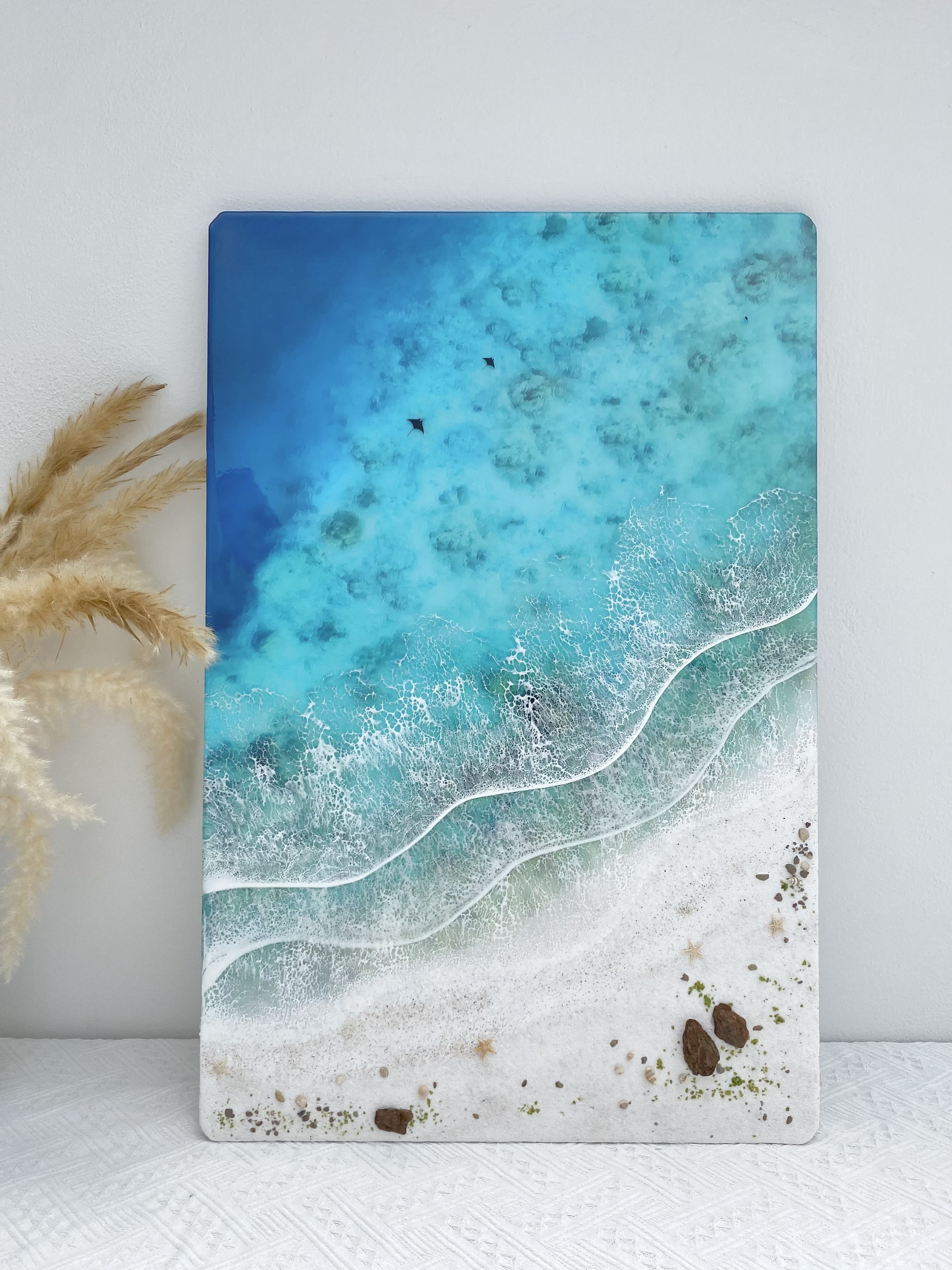 OceanEpoxy Rectangular 3D Resin Ocean Wall Art | Handcrafted Coastal Beach Decor