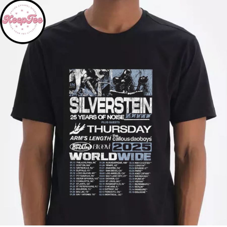 New Silverstein 25 Years Concert 2025 Shirt, Silverstein 25 Years Of Noise Tour Dates 2025 Fan Gifts T-Shirt