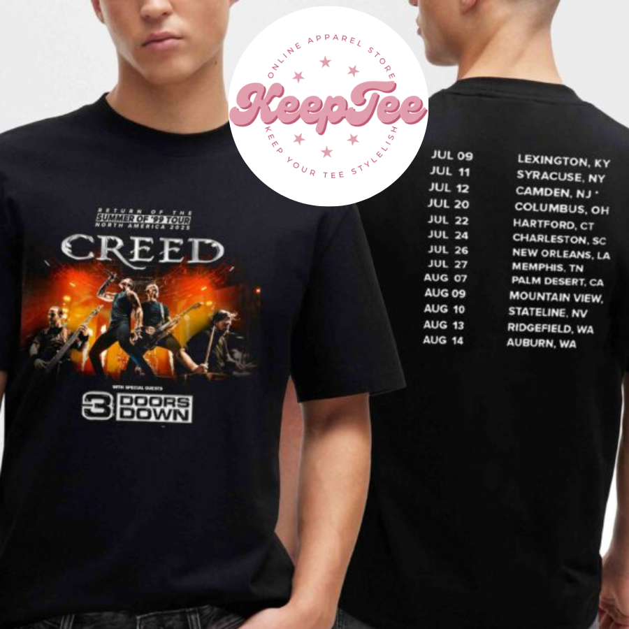 New Creed Band With Concert 2025 Shirt, Creed Band With 3 Doors Down Return Of The Summer 99 North America 2025 Tour Shirt