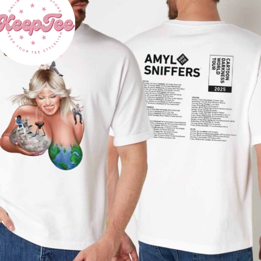 New Amyl And The Concert 2025 Shirt, Amyl And The Sniffers Cartoon Darkness 2025 Tour Dates Schedule Shirt