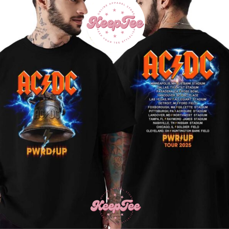New Acdc Hells Bells Concert 2025 Shirt, Acdc Hells Bells Lightning With Dates List For Pwr Up Tour 2025 Print Unisex Shirt