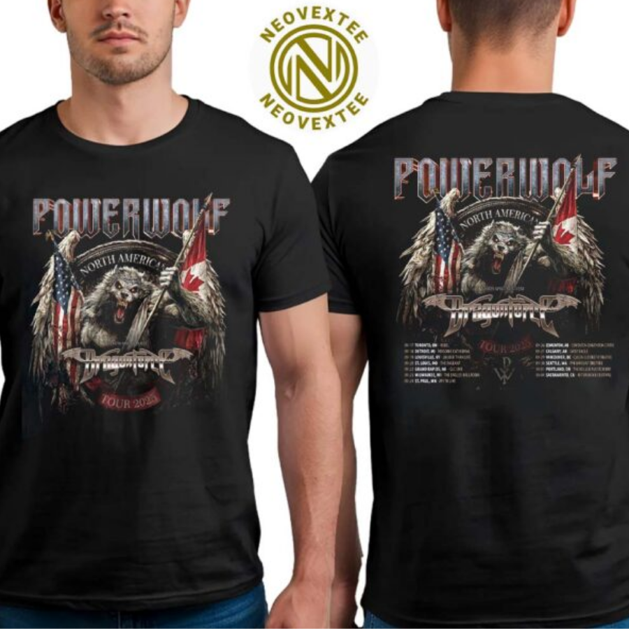 New Powerwolf Band North Concert 2025 Shirt, Powerwolf Band North American Tour 2025 Cities List With Special Guest Dragonforce Print Shirt
