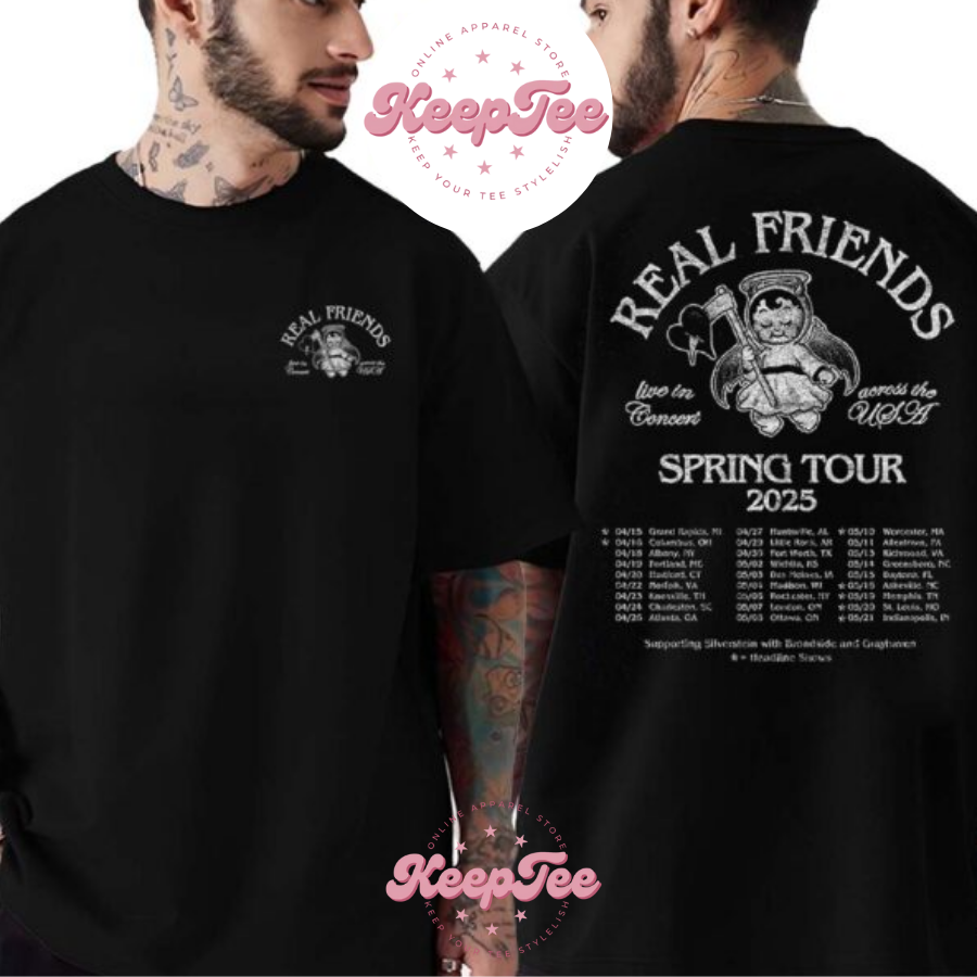 Real Friends Band Concert 2025 Shirt, Real Friends Band Spring Tour 2025 Cities List Merch Print Unisex Shirt