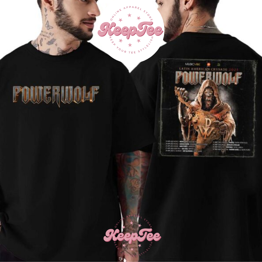 New Powerwolf Band Latin Concert 2025 Shirt, Powerwolf Band Latin American Crusade Tour 2025 Dates List Start In Mexico City