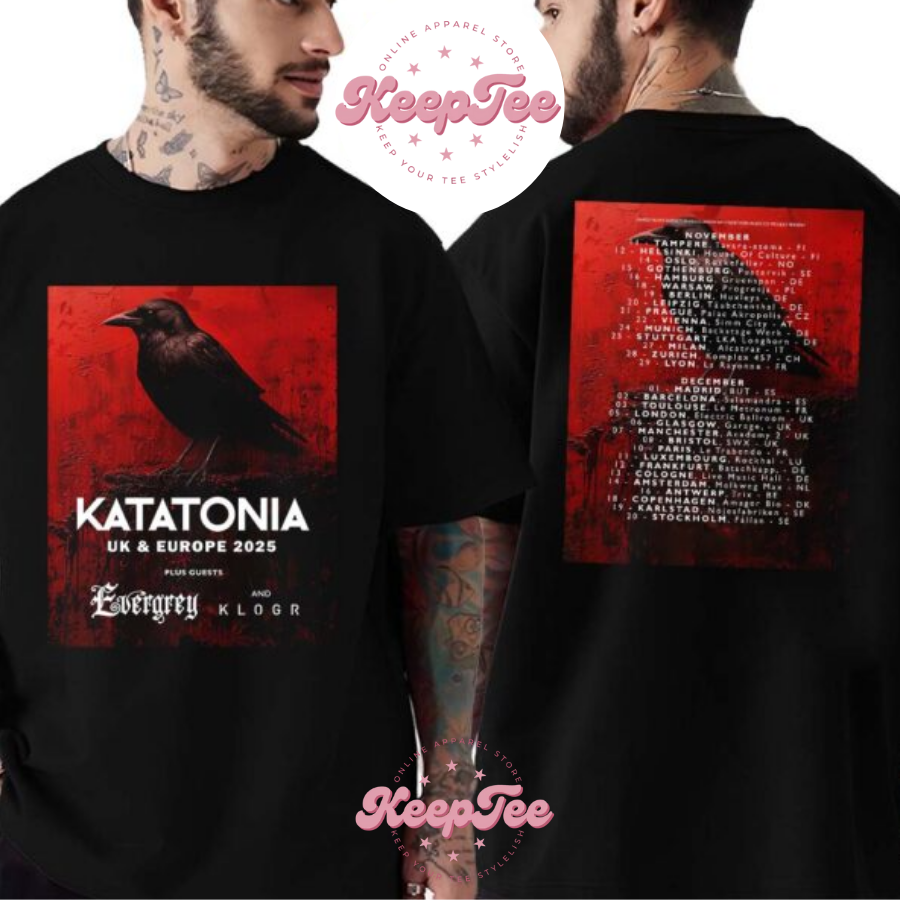 Katatonia Band Uk Concert 2025 Shirt, Katatonia Band Uk And Europe Tour 2025 Dates List With Guests Evergrey And Klogr Two Sides Print Shirt