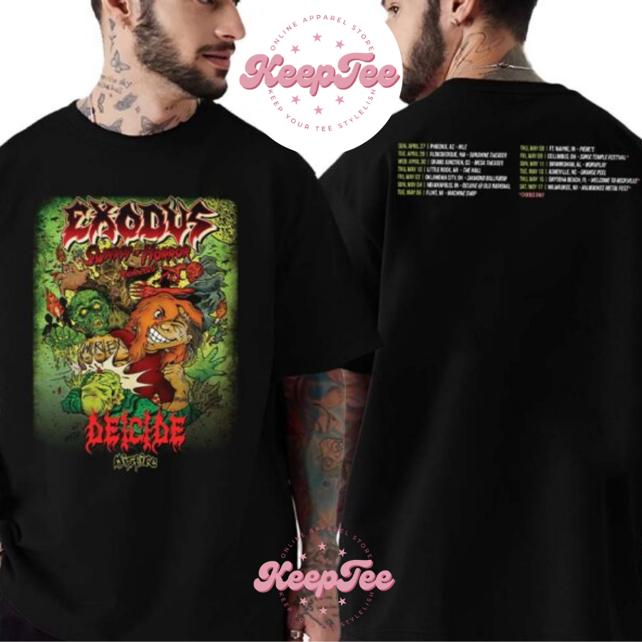 New Exodus Swarm Of Concert 2025 Shirt, Exodus Swarm Of Horror Us Tour 2025 With Deicide And Misfire Dates List Two Sides Print Classic Shirt