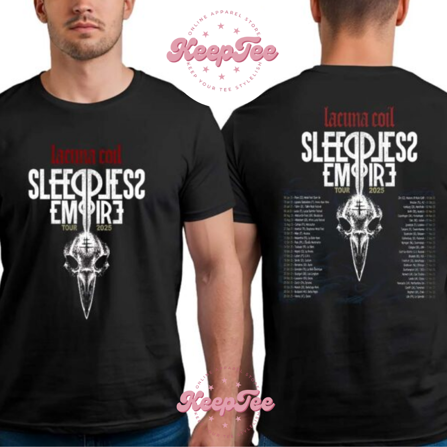 Lacuna Coil Sleepless Concert 2025 Shirt, Lacuna Coil Sleepless Empire Tour 2025 Dates List Two Sides Print Unisex Shirt