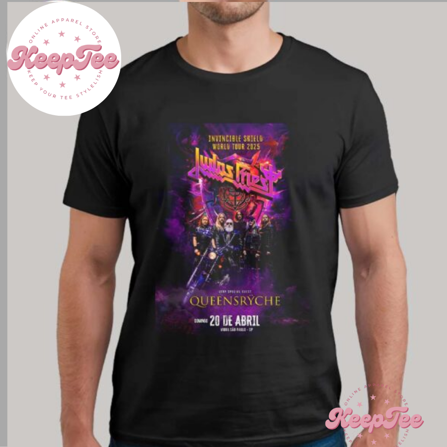 New Judas Priest Invincible Shield World Tour 2025 With Very Special Guest Queensryche In Vibra Sao Paulo On April 20 2025 Unisex Shirt