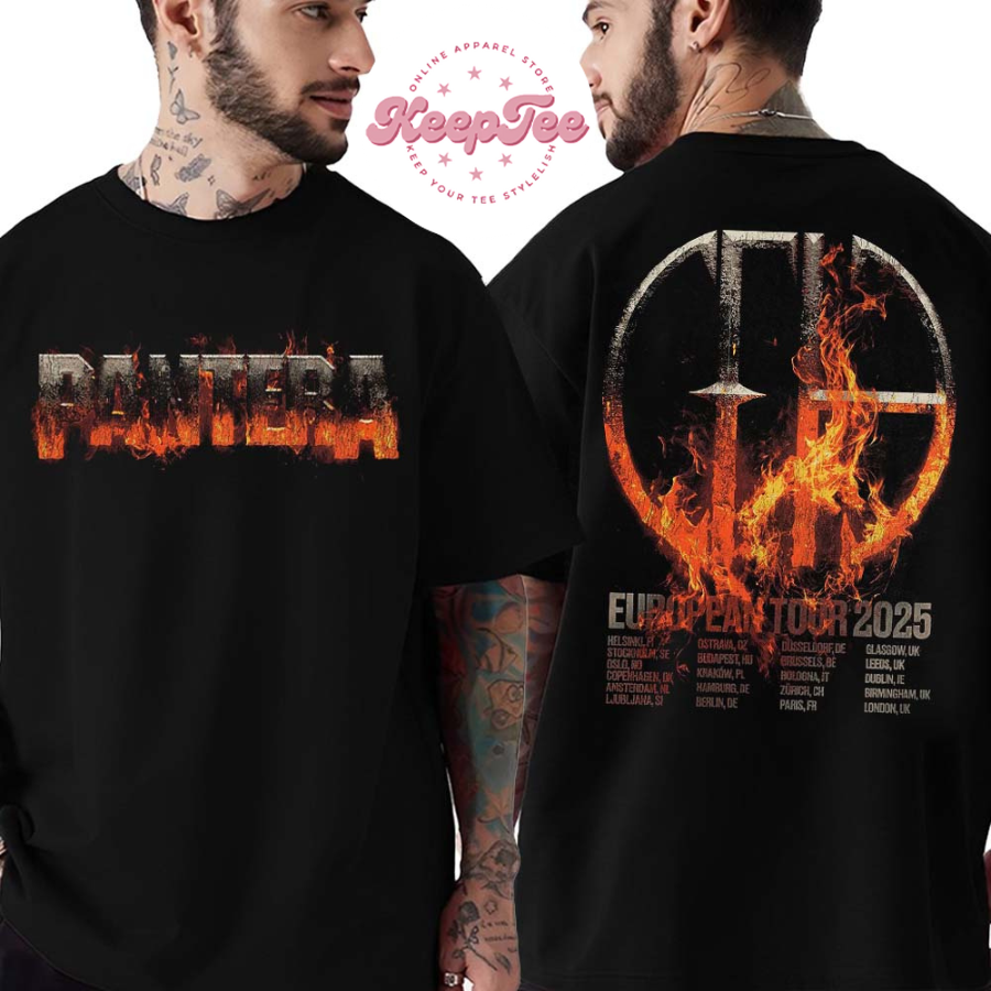 New Pantera Merch Tee European Tour 2025 List Dates Two Sides Print Unisex T-Shirt