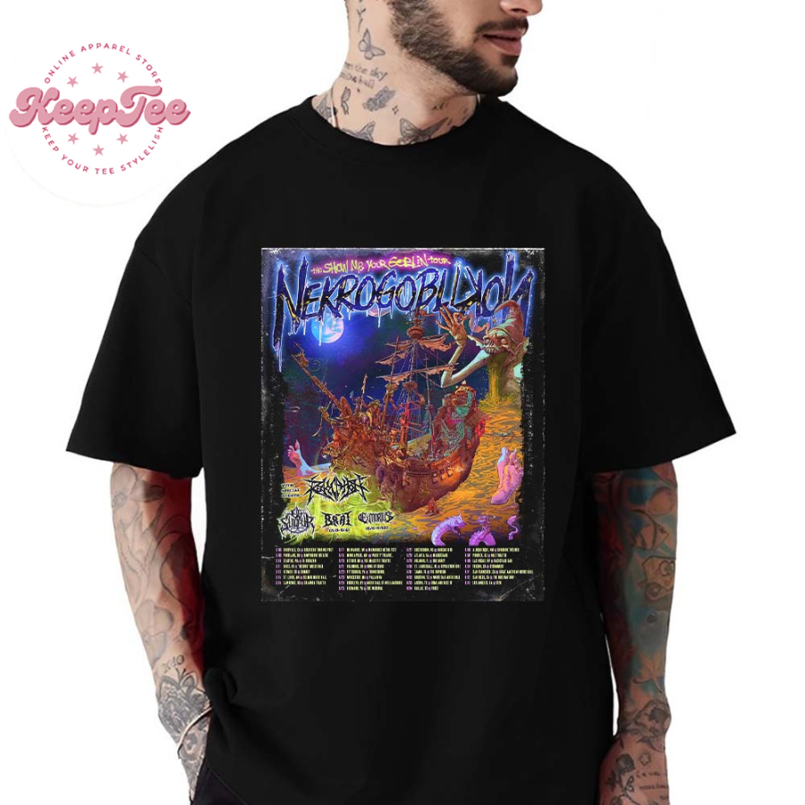 New Nekrogoblikon The Show Me Your Goblin Tour 2025 With Special Guests Revocation Ov Sulfur And Brat Exmortus List Dates T-Shirt