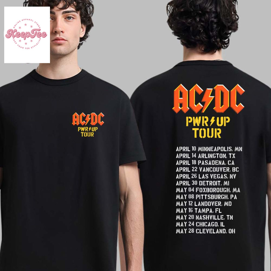 Acdc 2025 Power Up North American Tour Schedule Date List  T-Shirt
