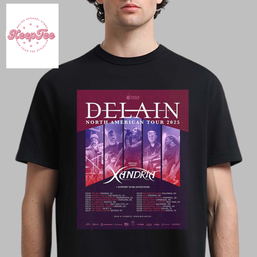 Delain North American Tour 2025 With Special Guest Xandria Tour Dates Unisex T-Shirt