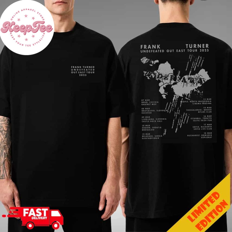 Frank Turner Show 3000 Merch Tee Undefeated Out East Tour 2025 Fan Gifts Two Sides T-Shirt