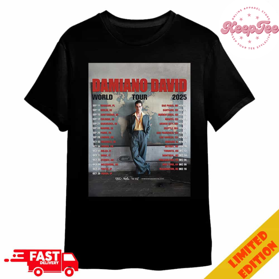 Damiano David World Tour 2025 New Performance Confirmed Poster Tour Dates Merchandise T-Shirt