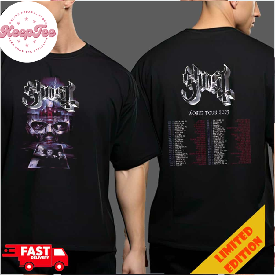The Ghost Band World Tour 2025 Message From The Clergy Join The Rituals With Tour Dates On Back Two Sides T-Shirt Merchandise
