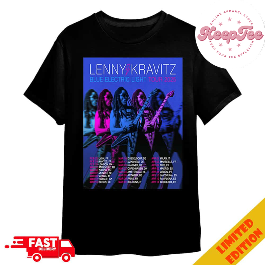 Lenny Kravitz Blue Electric Light Tour 2025 Tour Dates Merchandise T-Shirt