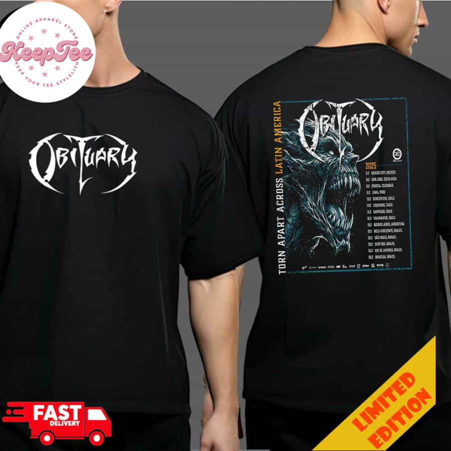 Obituary Torn Apart Across Latin America Tour 2025 Tour Dates Ckc Concerts Two Sides T-Shirt Merchandise