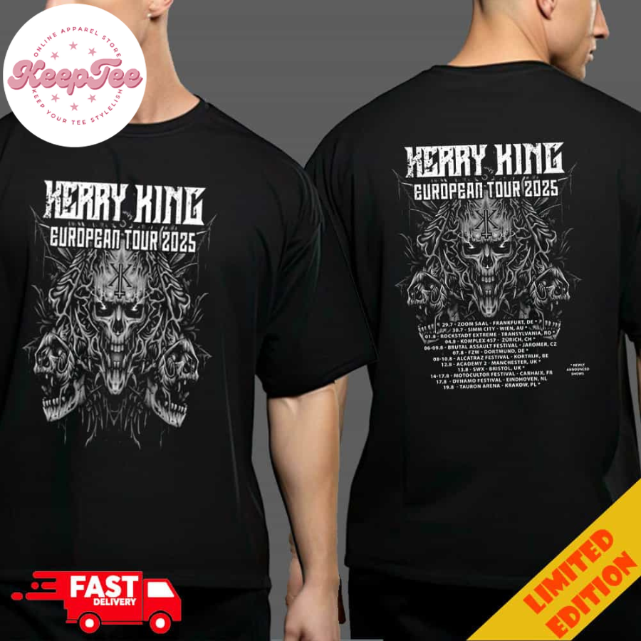 Kerry King European Tour 2025 Skull King Poster Tour Dates Two Sides T-Shirt Merchandise