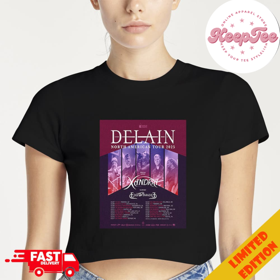 Delain North American Tour 2025 With Xandria And Edge Of Paradise Tour Dates Cropped T-Shirt