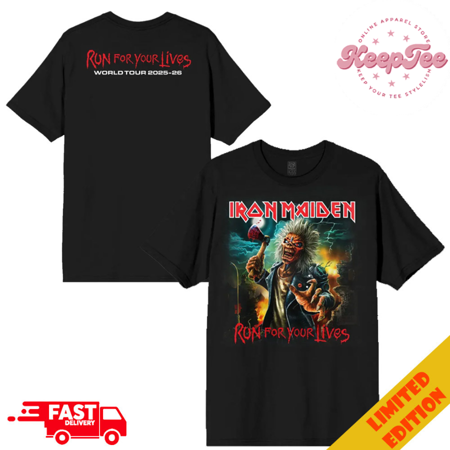 Iron Maiden Run For Your Lives World Tour 2025-2026 Og Merchandise Eddie With Axe Two Sides T-Shirt
