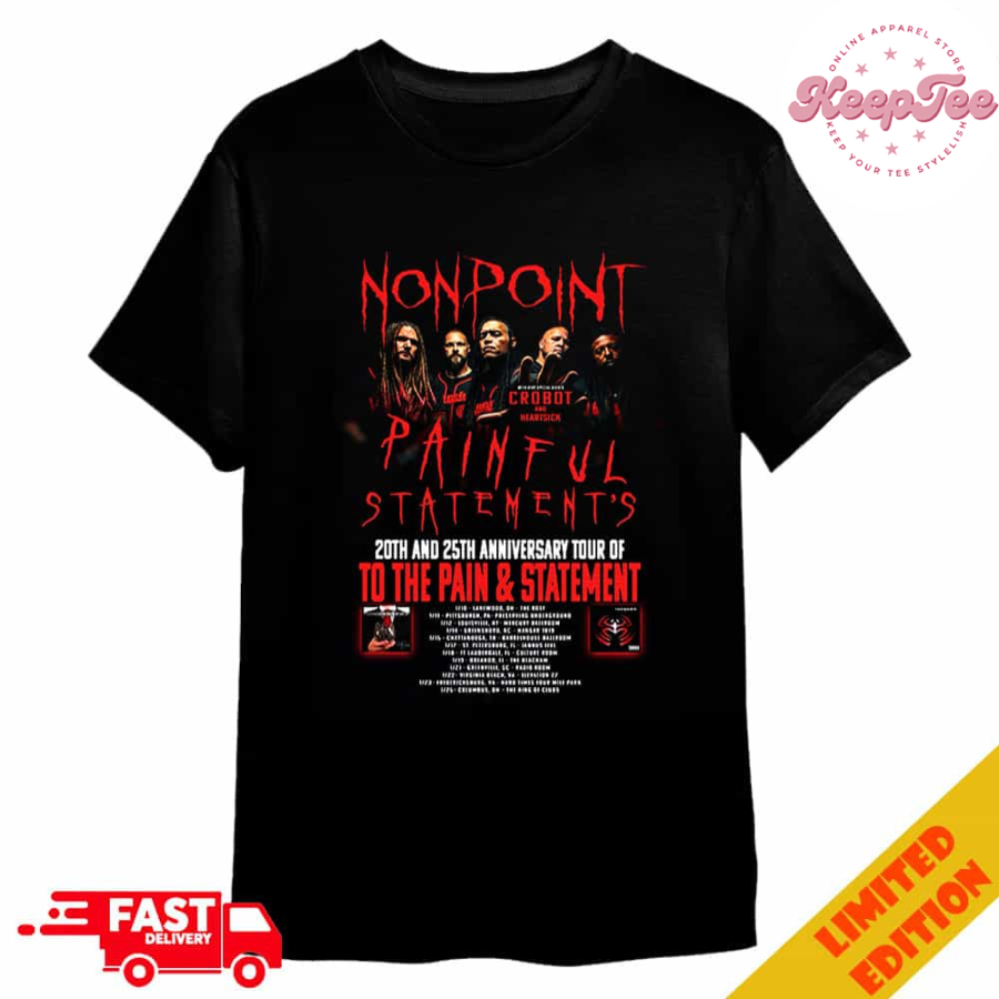 Nonpoint With Crobot And Heartsick Painful StatementS 20Th And 25Th Anniversary Tour Of The The Pain And Statement Tour Dates Poster Tour 2025 Shirt