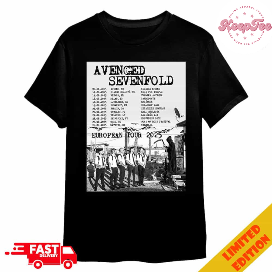 Avenged Sevenfold European Tour Dates 2025 Poster The Official Merchandise T-Shirt